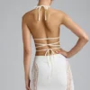 Liberty Embellished Cross-Strap Bikini Top in Ivory
