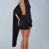 Lida Draped Cape Mini Dress in Black