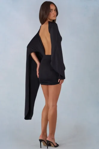 Lida Draped Cape Mini Dress in Black