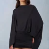 Lida Draped Cape Mini Dress in Black