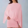 Lida Draped Cape Mini Dress in Blush Pink