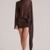 Lida Draped Cape Mini Dress in Chocolate Brown