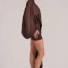 Lida Draped Cape Mini Dress in Chocolate Brown