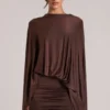Lida Draped Cape Mini Dress in Chocolate Brown