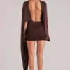 Lida Draped Cape Mini Dress in Chocolate Brown