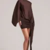 Lida Draped Cape Mini Dress in Chocolate Brown