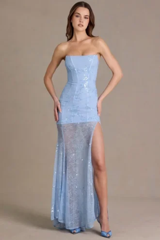 Liliane Premium Embellished Lace Corset Gown in Sky Blue