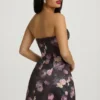 Liliosa Strapless Structured Tulip Mini Dress in Black Floral Print