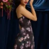 Liliosa Strapless Structured Tulip Mini Dress in Black Floral Print