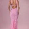 Lillienne Lace Sweetheart-Neck Gown in Blush Pink