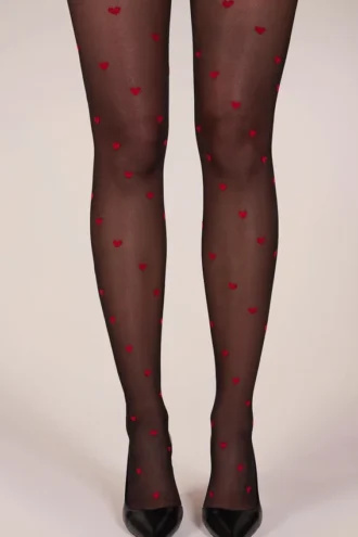Lina Loveheart Print Tights in Black