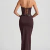 Liora Pinstripe Low-Rise Maxi Skirt in Chocolate Brown
