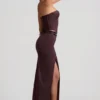 Liora Pinstripe Low-Rise Maxi Skirt in Chocolate Brown