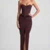 Liora Pinstripe Low-Rise Maxi Skirt in Chocolate Brown