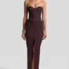 Liora Pinstripe Low-Rise Maxi Skirt in Chocolate Brown
