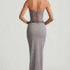 Liora Pinstripe Low-Rise Maxi Skirt in Grey