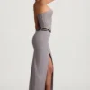 Liora Pinstripe Low-Rise Maxi Skirt in Grey