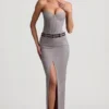 Liora Pinstripe Low-Rise Maxi Skirt in Grey