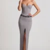 Liora Pinstripe Low-Rise Maxi Skirt in Grey