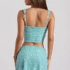 Lirael Embellished Square-Neck Crop Top in Aqua Blue