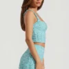 Lirael Embellished Square-Neck Crop Top in Aqua Blue