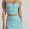 Lirael Embellished Square-Neck Crop Top in Aqua Blue