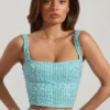 Lirael Embellished Square-Neck Crop Top in Aqua Blue