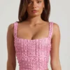 Lirael Embellished Square-Neck Crop Top in Pink