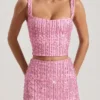 Lirael Embellished Square-Neck Crop Top in Pink