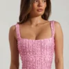 Lirael Embellished Square-Neck Crop Top in Pink