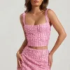 Lirael Embellished Square-Neck Crop Top in Pink
