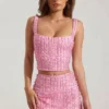 Lirael Embellished Square-Neck Crop Top in Pink