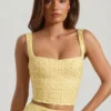 Lirael Embellished Square-Neck Crop Top in Yellow