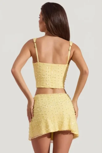 Lirael Embellished Square-Neck Crop Top in Yellow