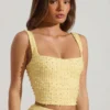 Lirael Embellished Square-Neck Crop Top in Yellow