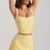 Lirael Embellished Square-Neck Crop Top in Yellow