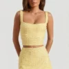 Lirael Embellished Square-Neck Crop Top in Yellow