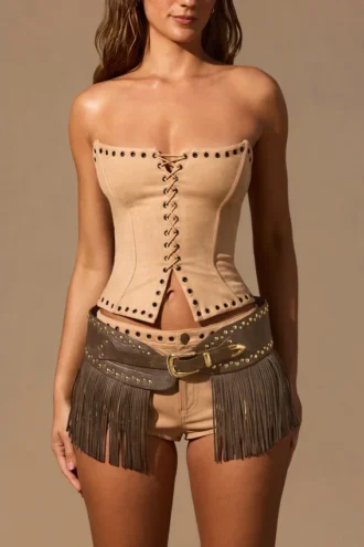 Lirielle Fringed Belt in Dark Tan