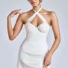 Lisbeth Cross-Neck A-Line Mini Dress in Ivory
