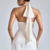 Lisbeth Cross-Neck A-Line Mini Dress in Ivory