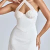 Lisbeth Cross-Neck A-Line Mini Dress in Ivory