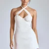Lisbeth Cross-Neck A-Line Mini Dress in Ivory