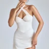Lisbeth Cross-Neck A-Line Mini Dress in Ivory