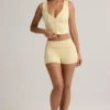 Lisha Modal Ribbed Mid-Rise Foldover Shorts in Buttercream Yellow