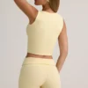 Lisha Modal Ribbed Mid-Rise Foldover Shorts in Buttercream Yellow