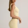 Lisha Modal Ribbed Mid-Rise Foldover Shorts in Buttercream Yellow