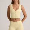 Lisha Modal Ribbed Mid-Rise Foldover Shorts in Buttercream Yellow
