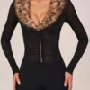 Loa Faux Fur-Trim Playsuit in Black