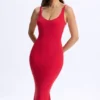 Lois Modal Plunge Open-Back Midaxi Dress in Cherry Red