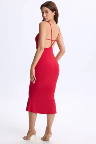 Lois Modal Plunge Open-Back Midaxi Dress in Cherry Red
